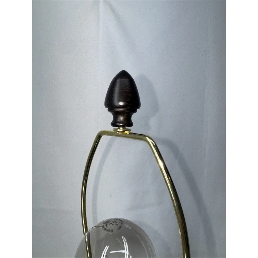 Vintage Solid Brass Table Lamp Pair Hollywood Regency Faux‎ Wood Accent Lighting